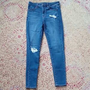 American Eagle Outfitters Women's Dark Blue Ripped Skinny Jeans